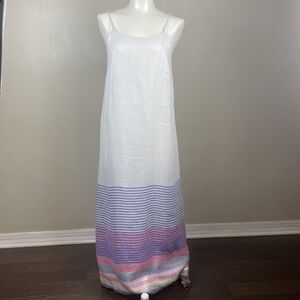 C&C California Women's Strappy Linen Maxi Dress Off White Colorful Stripe Sz S